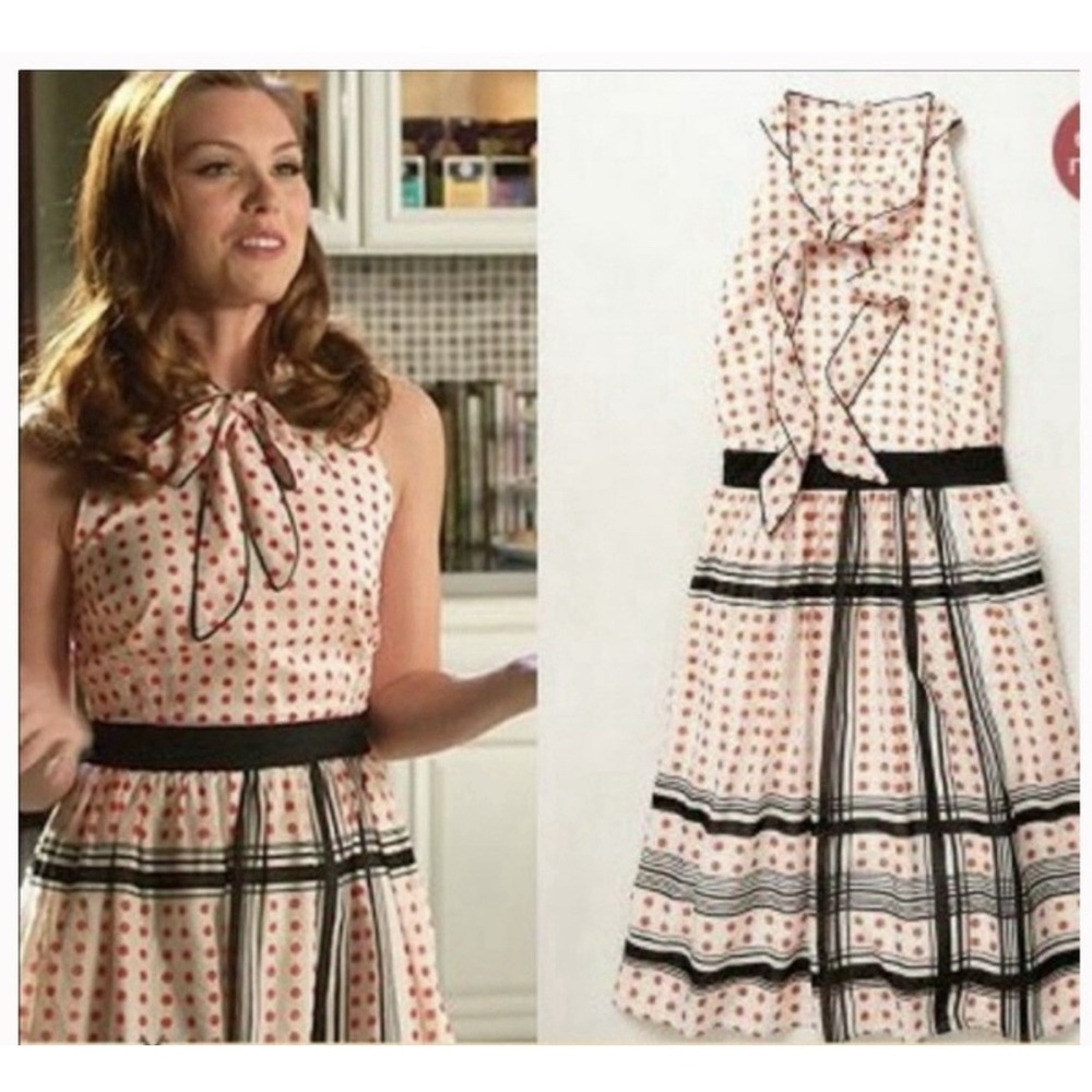 Maeve Pink and Black Polka Dot Midi Dress - Picture 3 of 16
